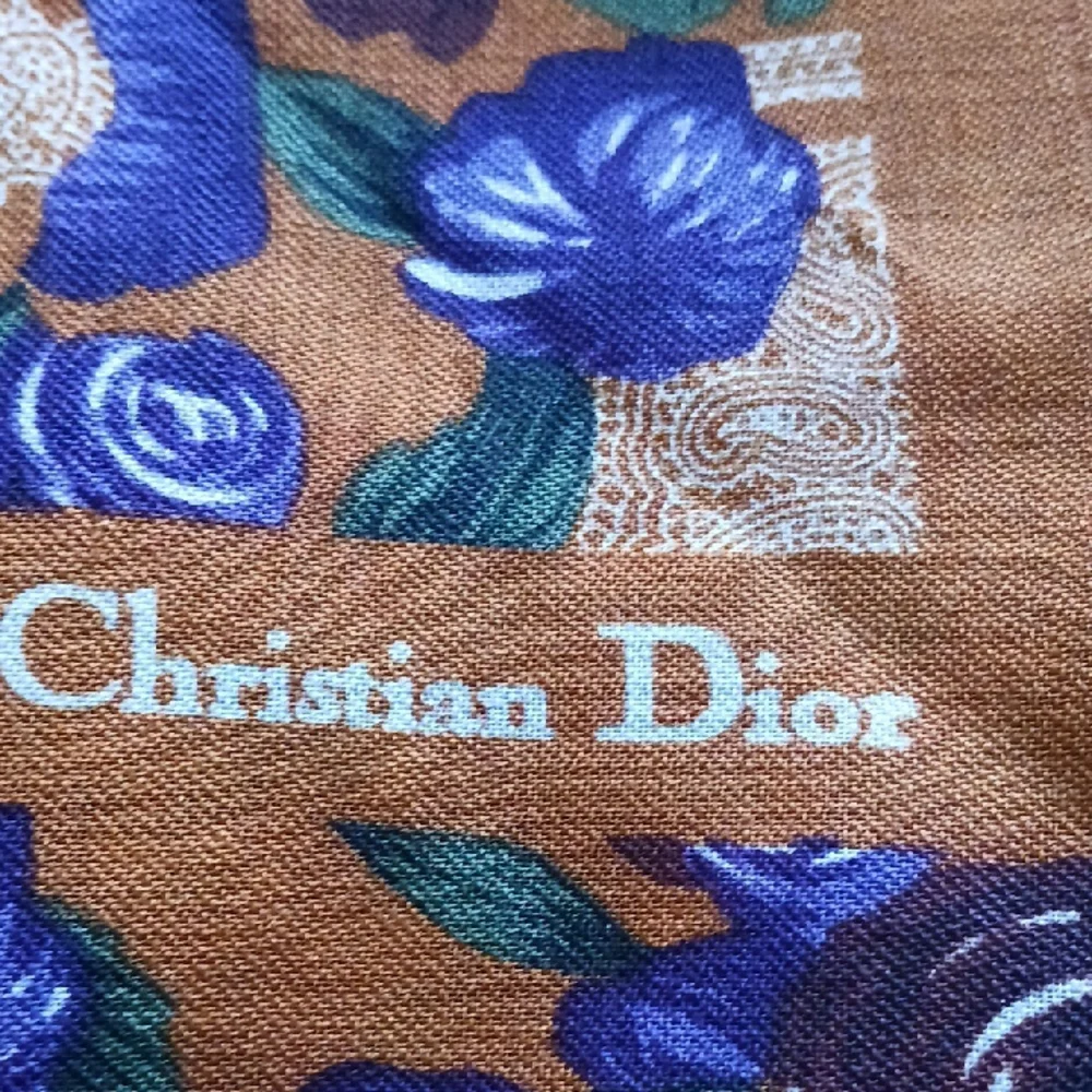 Christian Dior Large Floral Scarf With Fringes